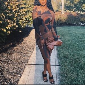 HOUSE OF CB CASSIDY Brown Print MIDI Dress